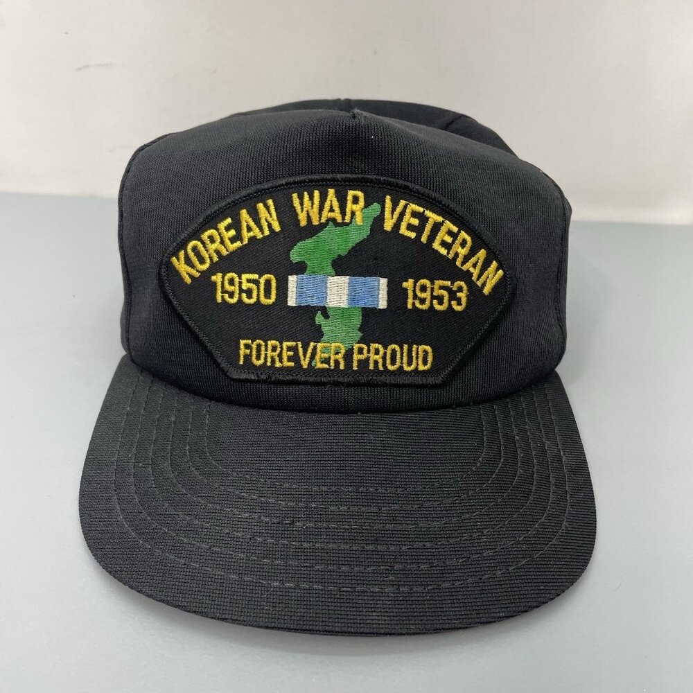 Vintage‎ Korean War Veteran Forever Proud Ball Cap Hat Snap Back Black Made USA